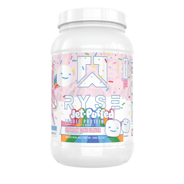 RYSE Loaded Protein · Jet-Puffed™ Birthday Cake